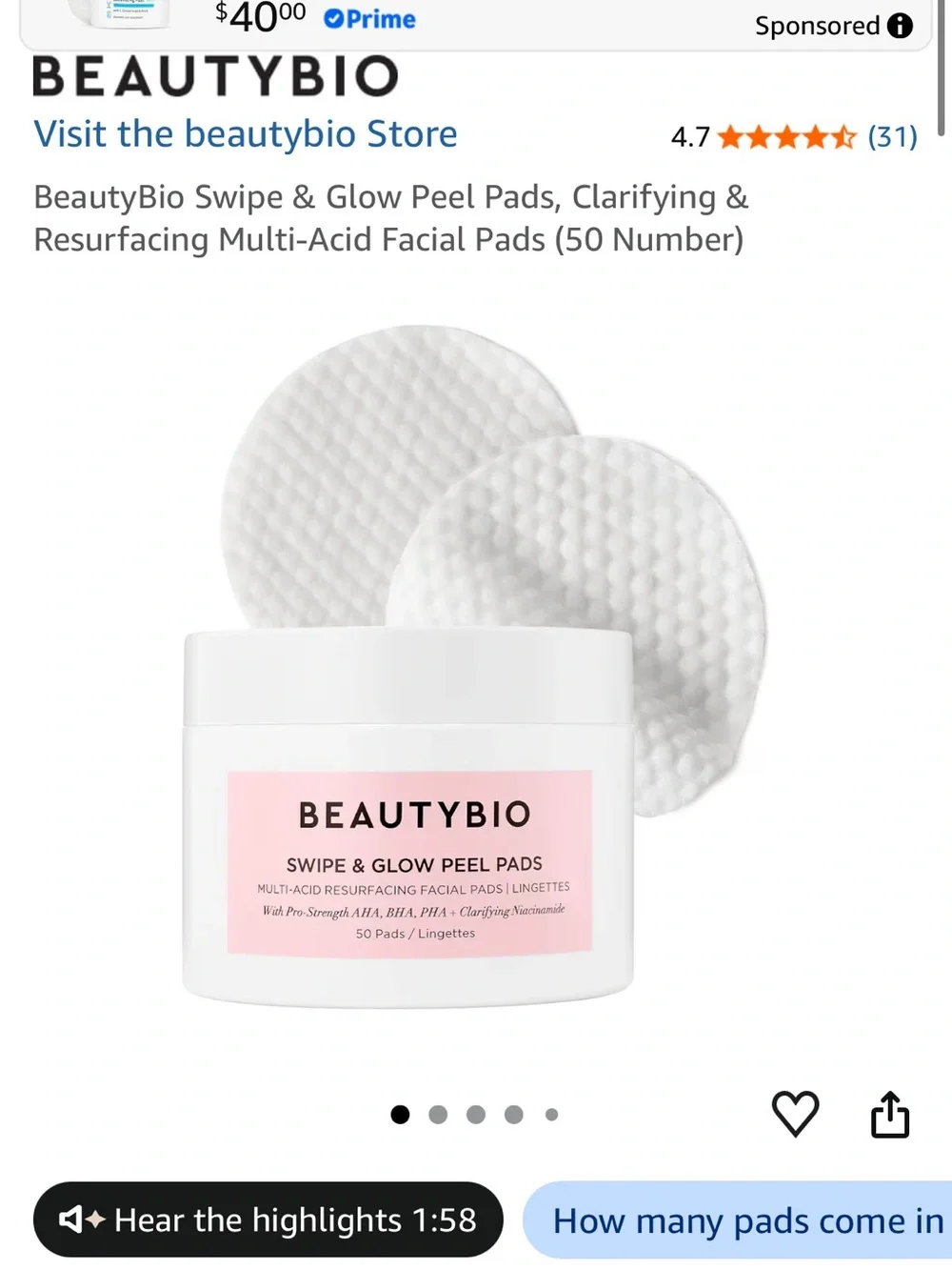 BeautyBio Pink Swipe & Glow Peel Pads — Gentle Exfoliating Peel